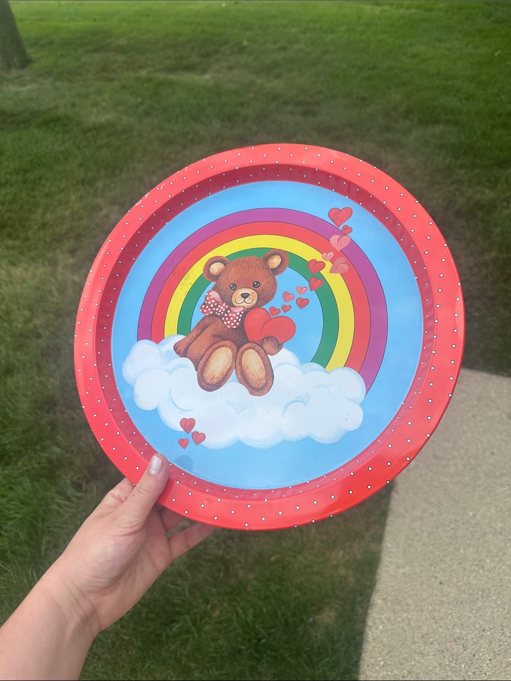 Vintage Teddy Bear Rainbow and hearts metal tray
